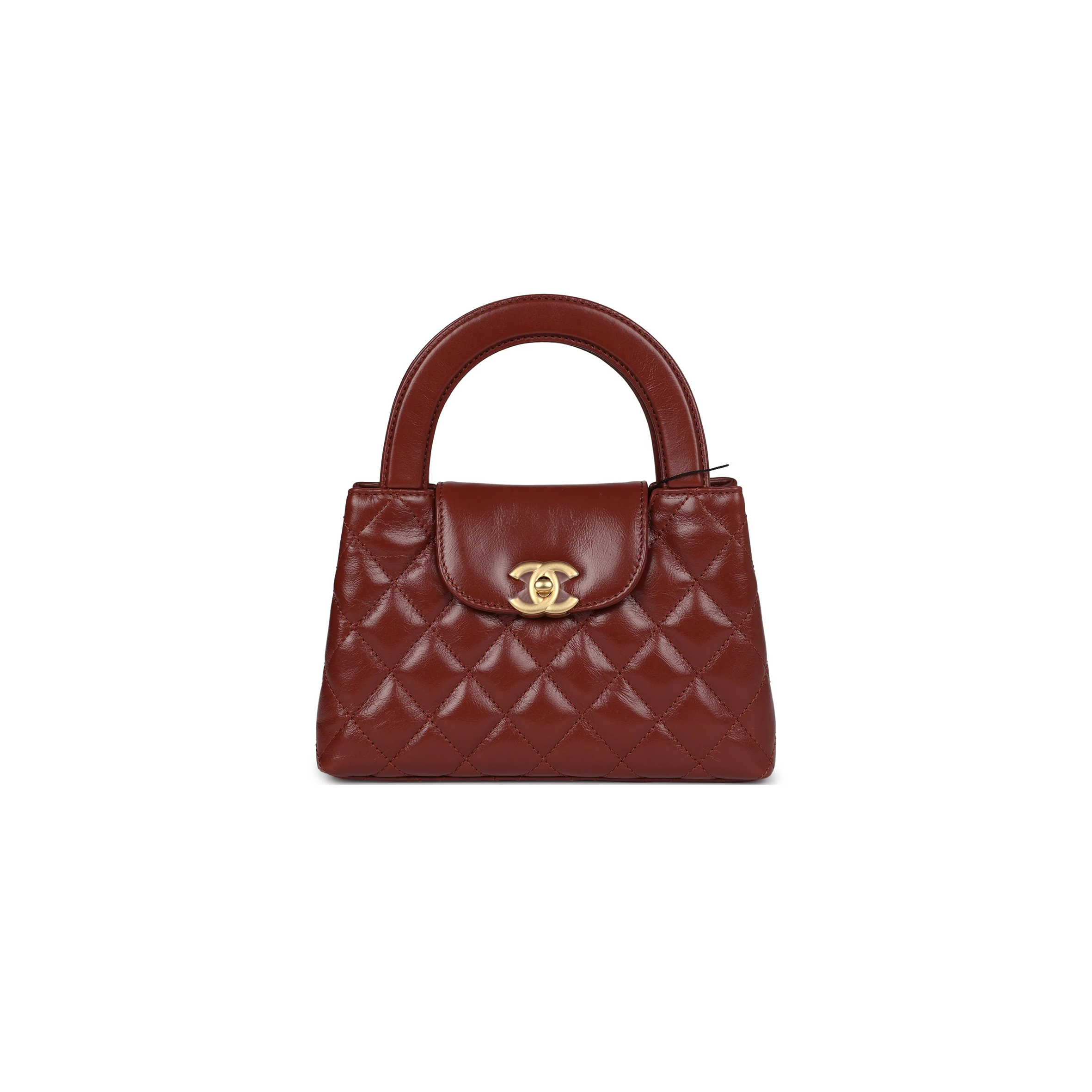 Ch*el master brown quilted calfskin mini kelly brushed gold hardware as4416 (19*13*7cm)
